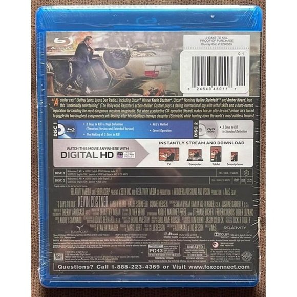 3 Days To Kill (BluRay / DVD) - Kevin Costner - Picture 2 of 2